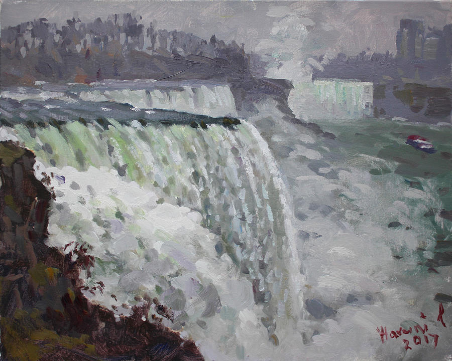 Tree Painting - Gray and Cold at American Falls by Ylli Haruni
