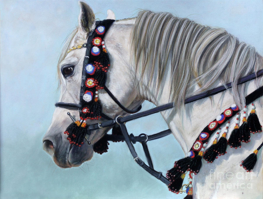 Animal Painting - Gray Arabian Horse - soft pastel by Svetlana Ledneva-Schukina