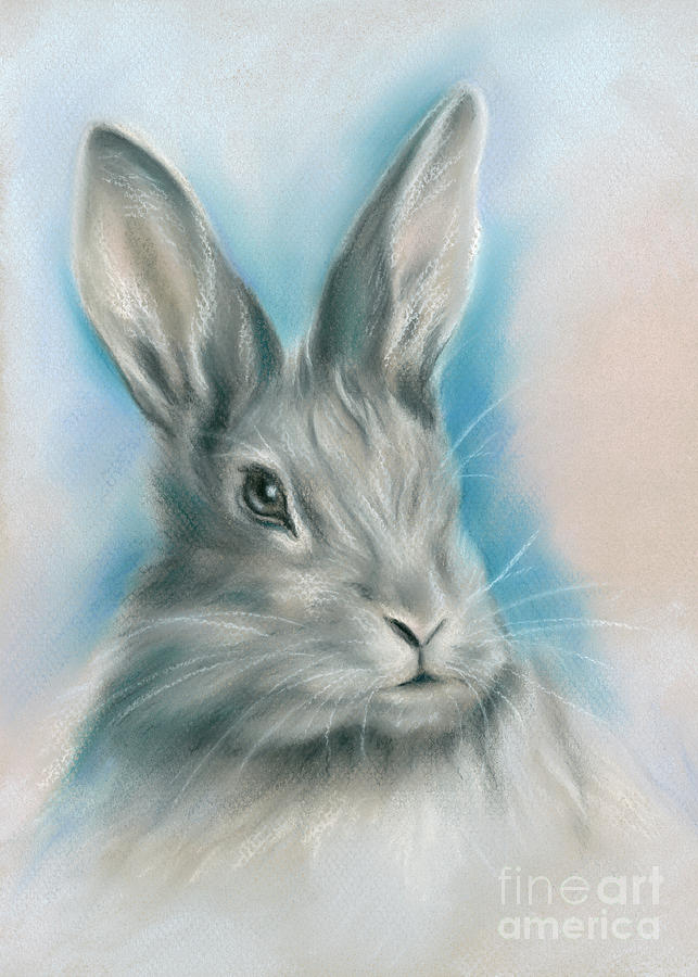 Gray Bunny Rabbit on Blue Painting by MM Anderson