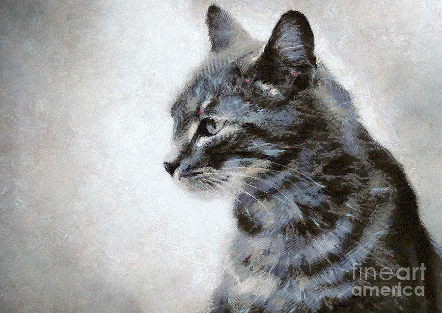 Gray Cat Painting by Dimitar Hristov