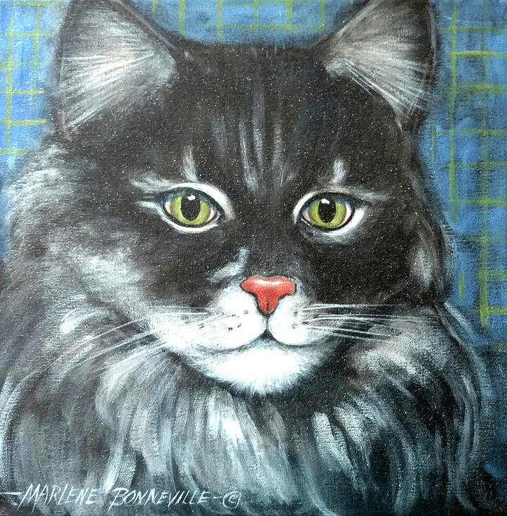 Cat Painting - Gray Cat by Marlene Bonneville