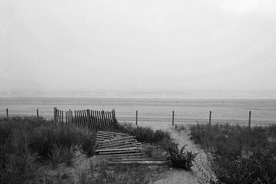 Gray day at the beach fallen fence Lynn MA Nahant MA Photograph by Toby McGuire