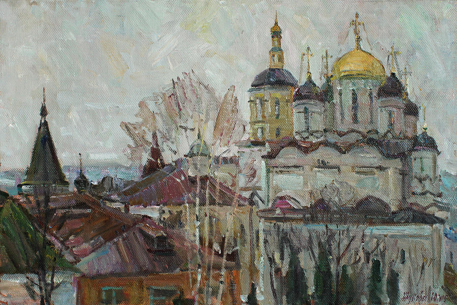 Gray Day At The St. Paphnutius Of Borovsk Monastery Painting
