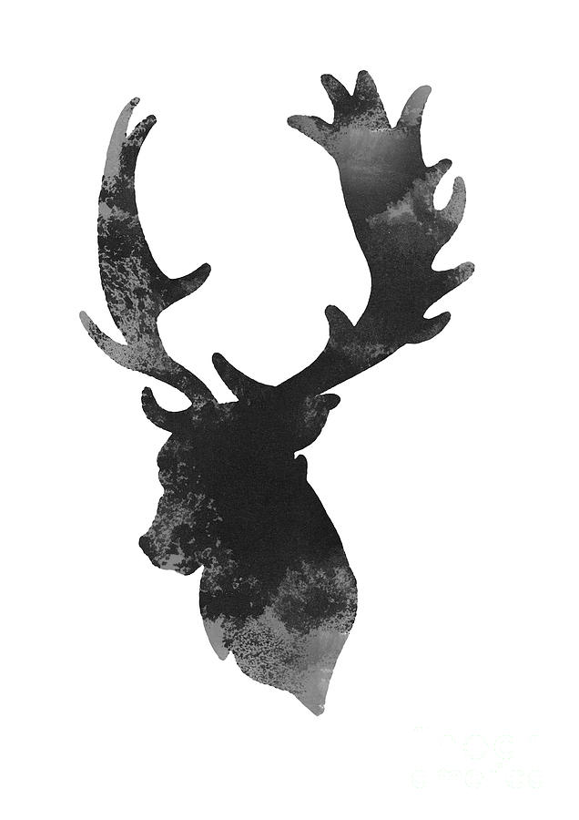Deer Painting - Gray deer art, Deer giclee fine art print, Deer head illustration by Joanna Szmerdt