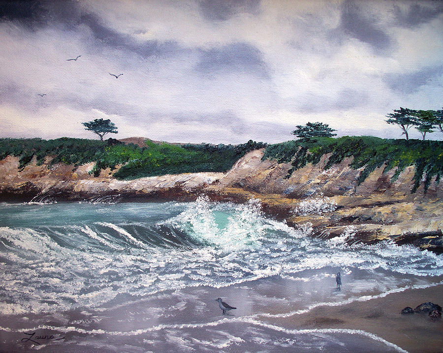 Gray Morning at Santa Cruz Painting by Laura Iverson