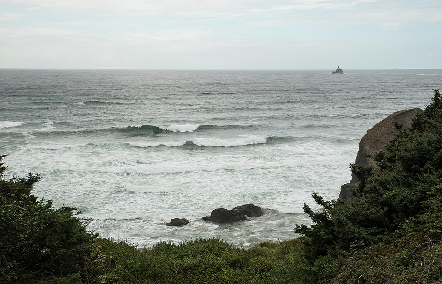 Gray Sky Gray Sea and Curling Waves Photograph by Tom Cochran