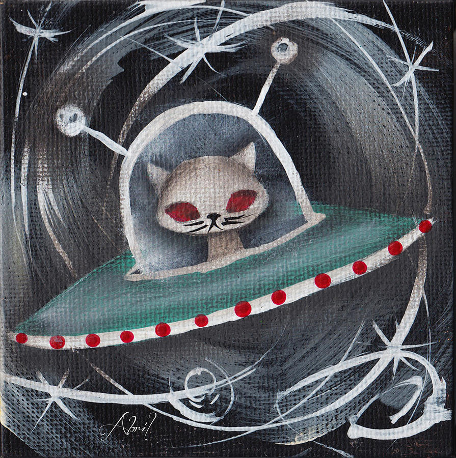 Gray Space Cat Painting by Abril Andrade