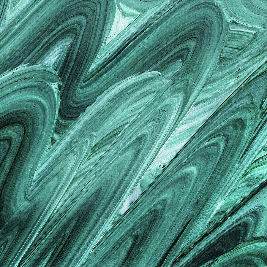 Gray Teal Waves Organic Abstract For Interior Decor XI Painting by Irina Sztukowski