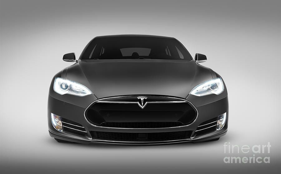Gray Tesla Model S luxury electric car front view Photograph by Maxim Images Exquisite Prints