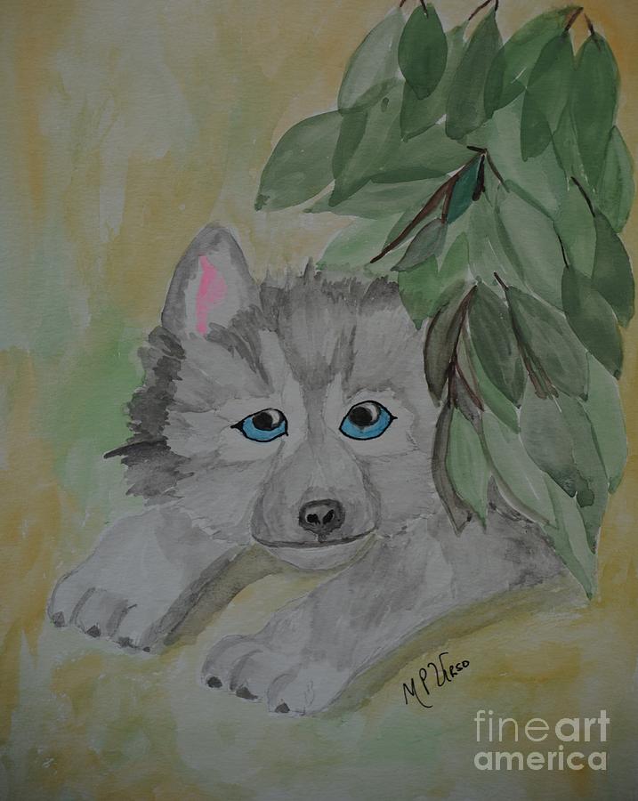 Gray Wolf Cub 16-02 Painting by Maria Urso