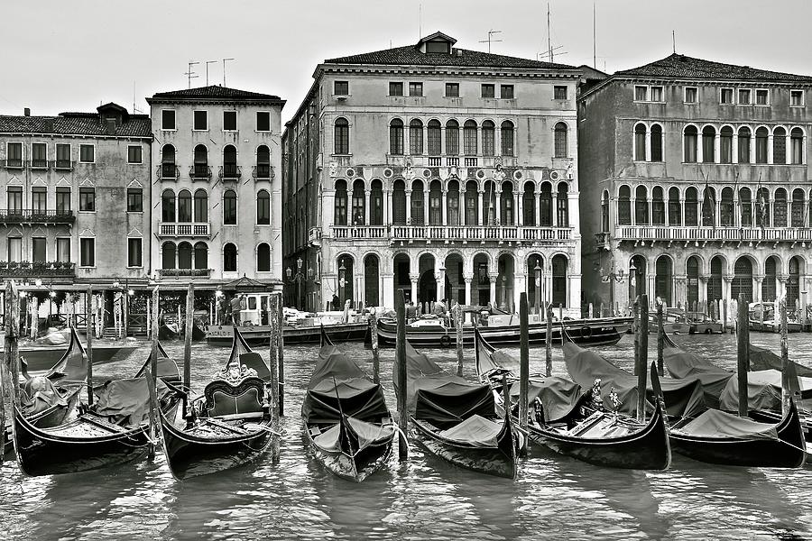 Grayscale Gondolas In Venice Photograph
