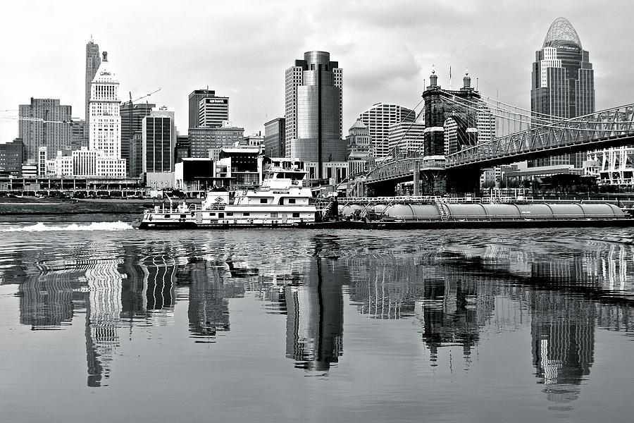 Grayscale Reflection of Cinci Photograph by Frozen in Time Fine Art Photography