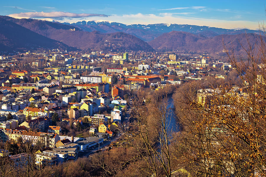 Graz and Mur river aerial cityscape view Photograph by Brch Photography