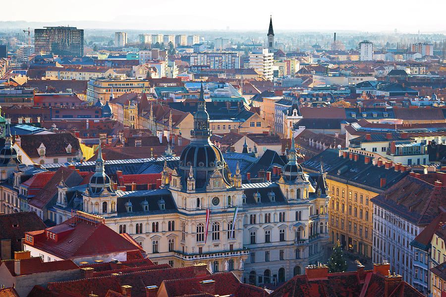 Graz city center aerial view Photograph by Brch Photography
