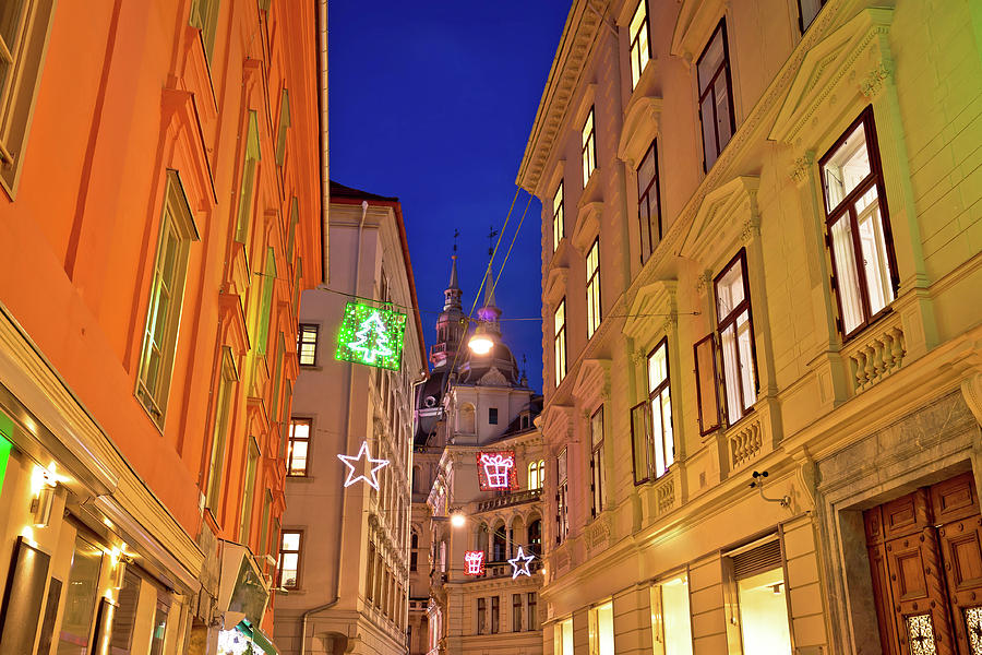 Graz city center christmas street evening view Photograph by Brch Photography