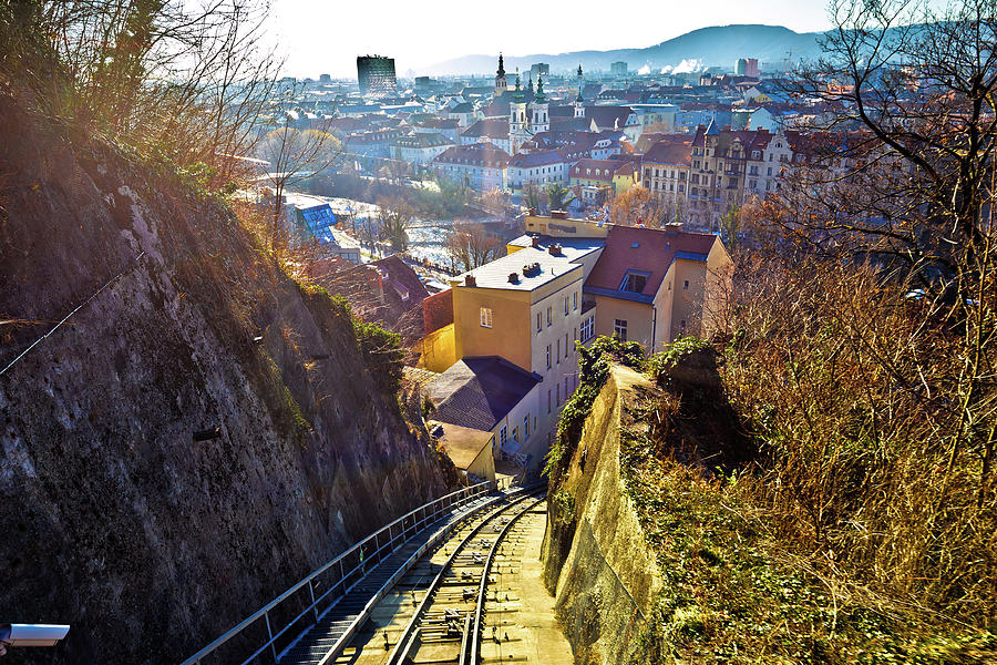 Graz cityscape view from Schlossberg hill funicular Photograph by Brch Photography