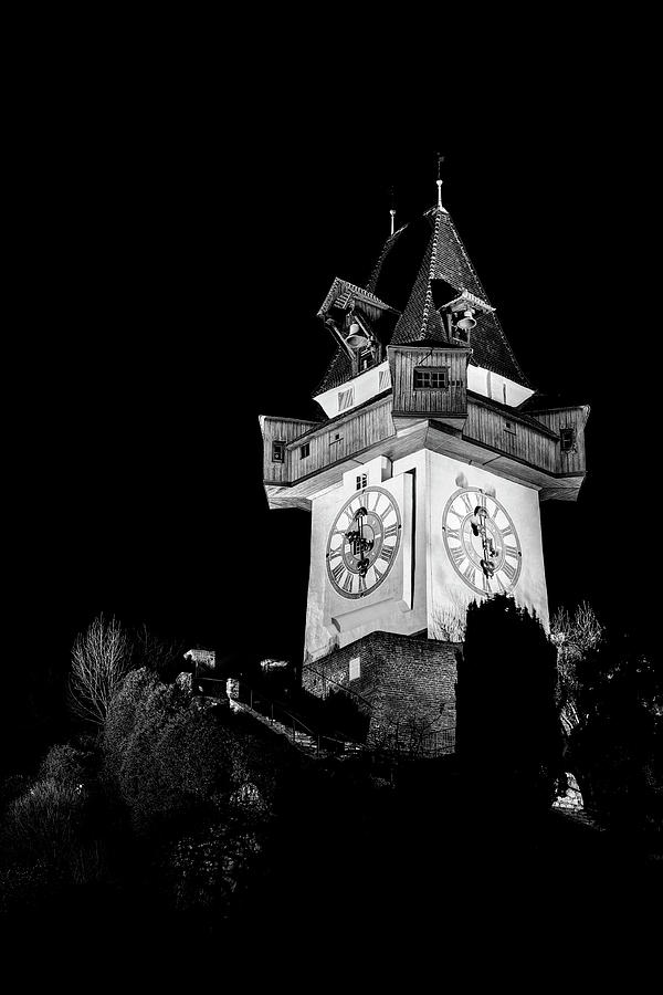 Graz Clock tower BW Photograph by Ivan Slosar