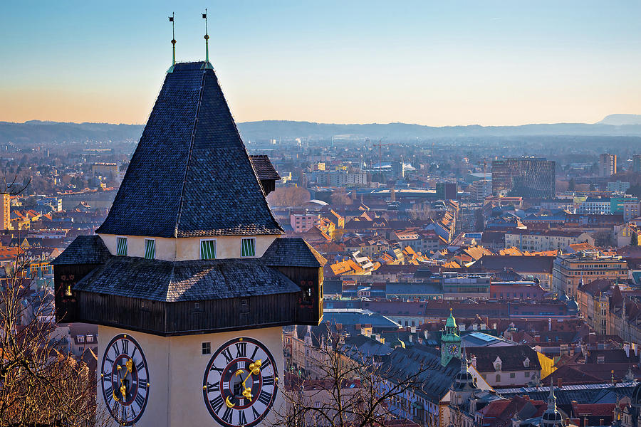 Graz landmark and cityscape view from Schlossberg Photograph by Brch Photography