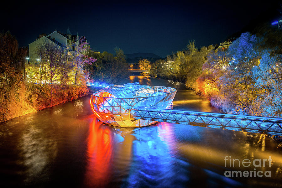 Graz Murinsel at night Photograph by JR Photography