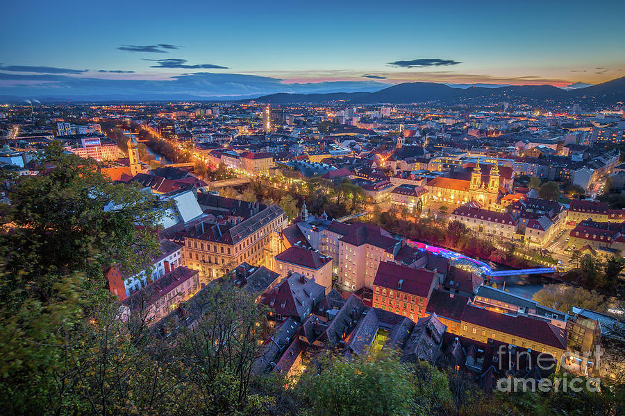 Graz Twilight Panorama Photograph by JR Photography