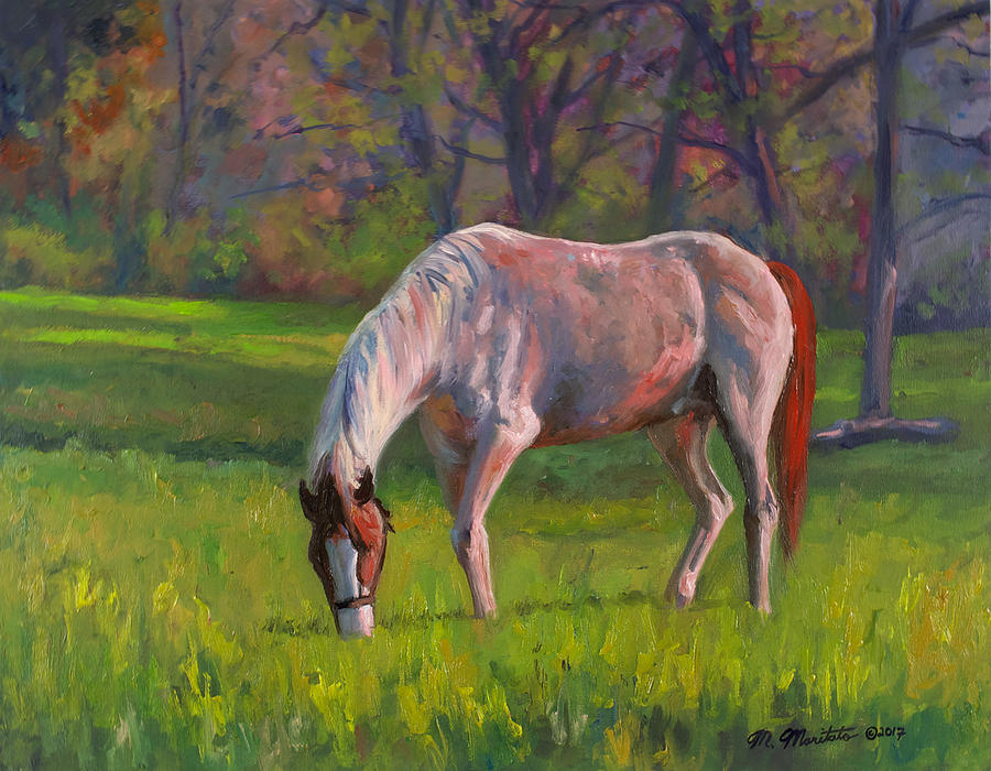 Horse Painting - Grazing at Sunset by Mark Maritato