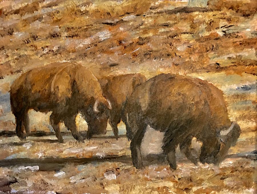 Grazing Buffalo Painting by Sharon Karlson - Fine Art America