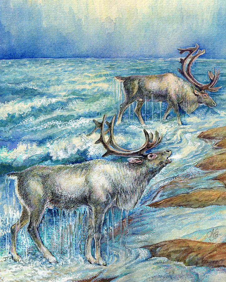 Deer Painting - Grazing by the Water by Natalie Berman