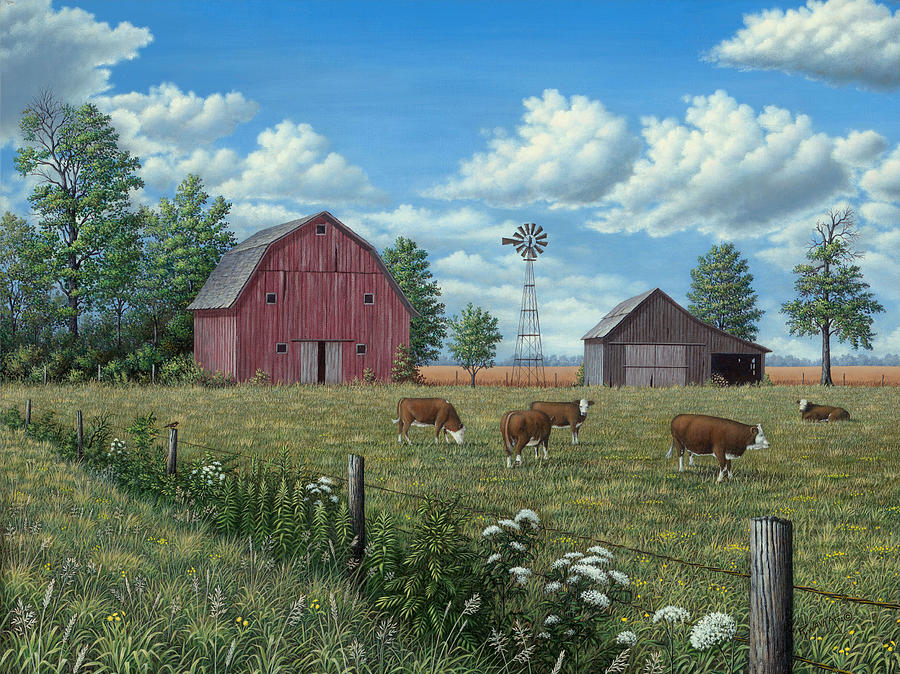 Cow Painting - Grazing Cattle by Robert Wavra
