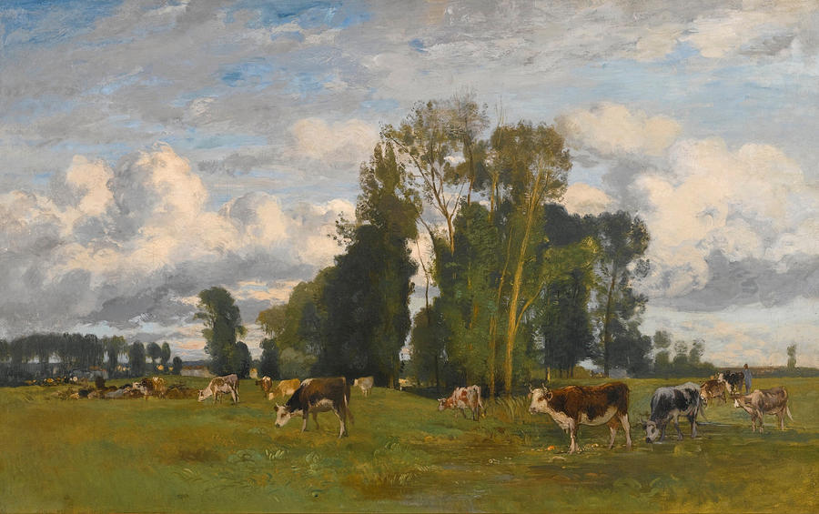 Grazing Cows on a Meadow Painting by Eugen Jettel
