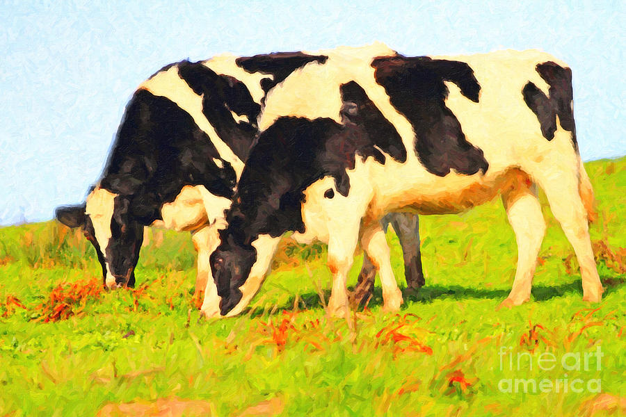 Grazing Cows . Photoart Photograph by Wingsdomain Art and Photography