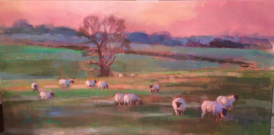 Grazing sheep Painting by Susan Bradbury