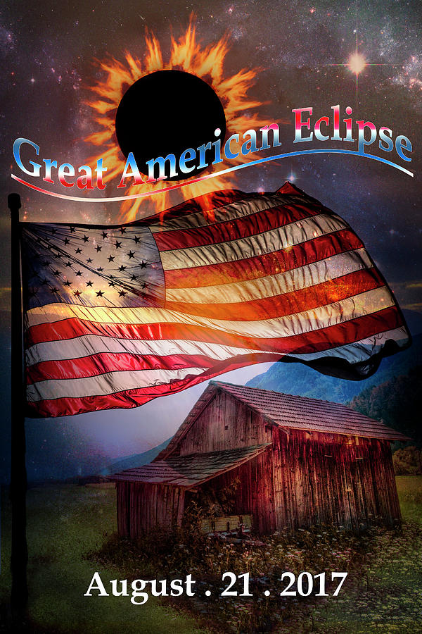 Great American Eclipse Flag and Barn Art Photograph by Debra and Dave Vanderlaan