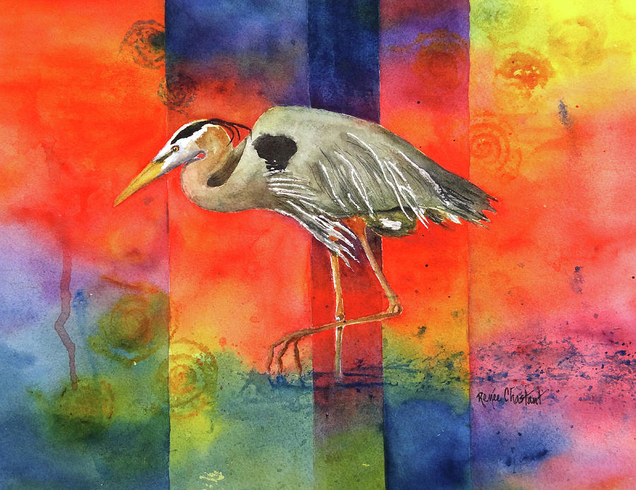 Heron Painting - Great Blue Euphoria by Renee Chastant