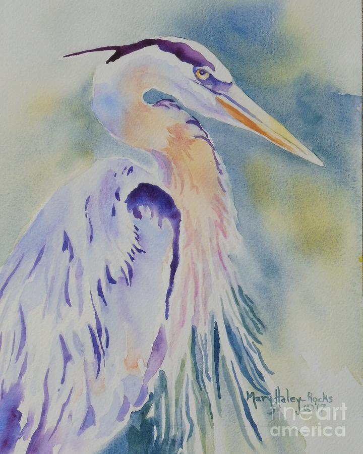 Great Blue Heron Painting by Mary Haley-Rocks