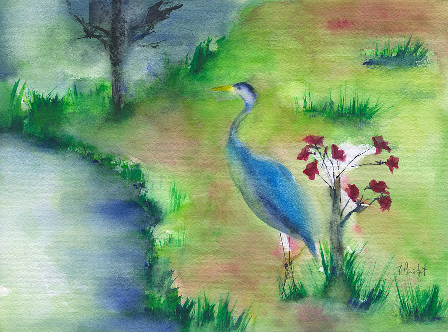 Great Blue Heron on Padgett Dr Painting by Frank Bright