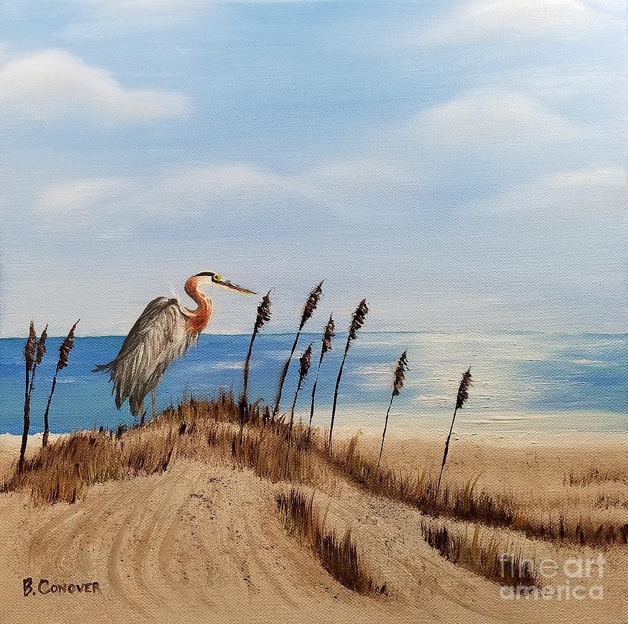 Great Blue Heron - Outer Banks Painting by Bev Conover