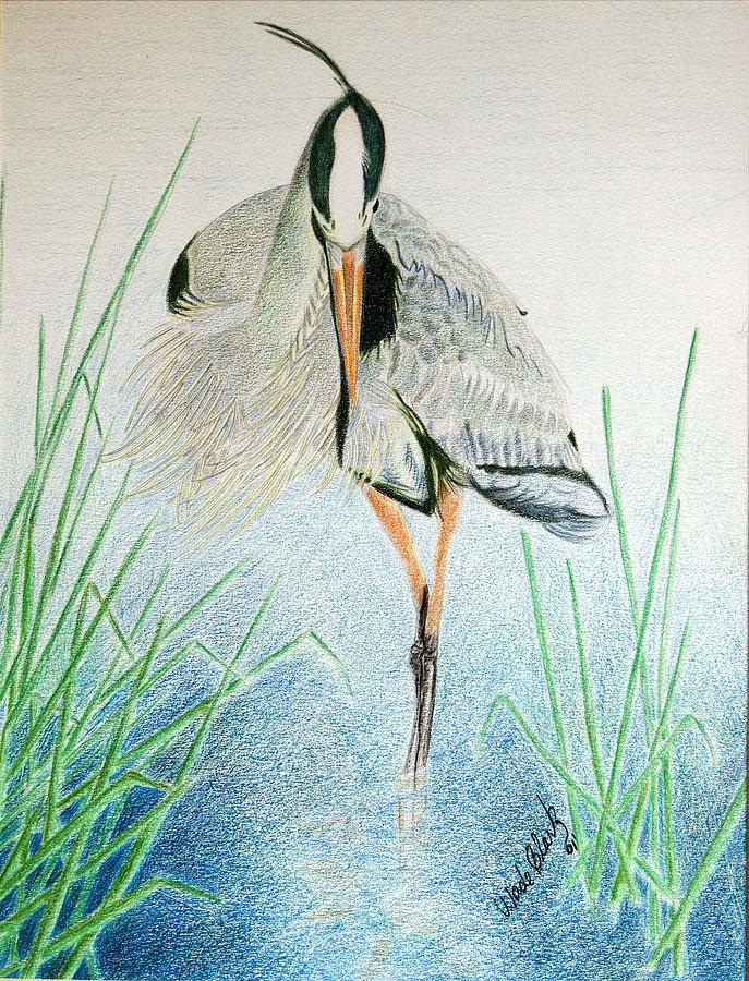 Great blue heron Painting by Wade Clark