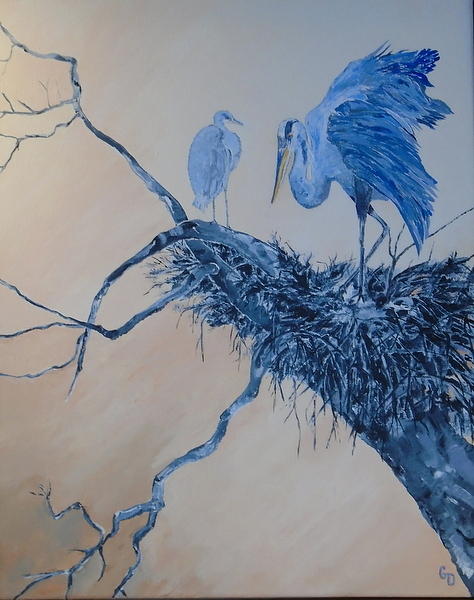 Great Blue Herons Nesting Painting by Georgia Donovan