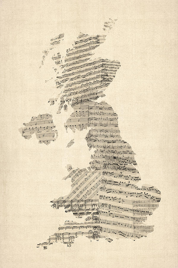 Great Britain UK Old Sheet Music Map Digital Art by Michael Tompsett