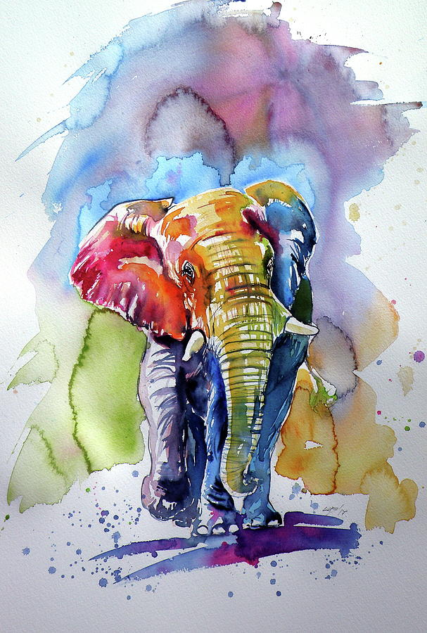 Great colorful elephant Painting by Kovacs Anna Brigitta