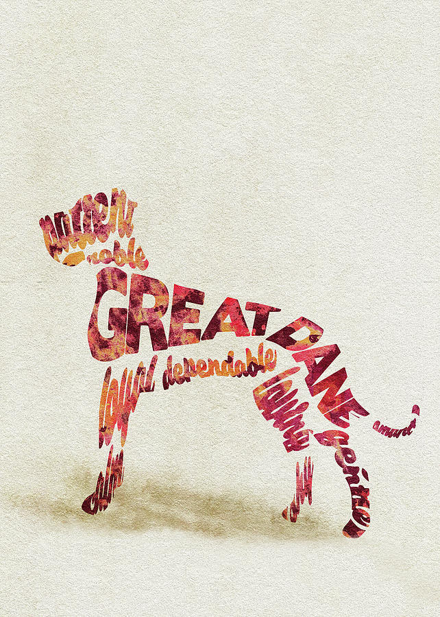 Great Dane Watercolor Painting / Typographic Art Painting by Inspirowl Design