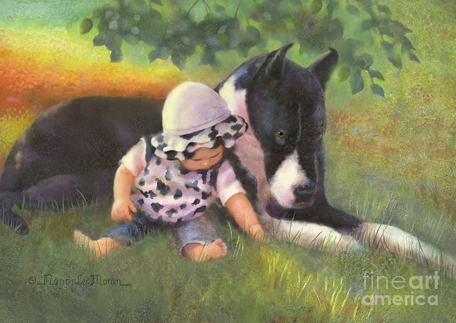 GREAT DANE LITTLE GIRL AND TWO DOGS CHARMING VINTAGE STYLE DOG PRINT POSTER