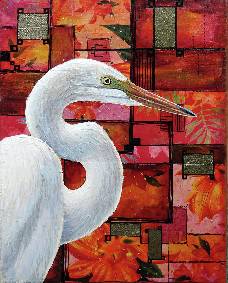 Great Egret Tropicale Painting by Ande Hall