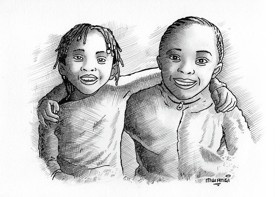 Black And White Mixed Media - Great Friends by Anthony Mwangi