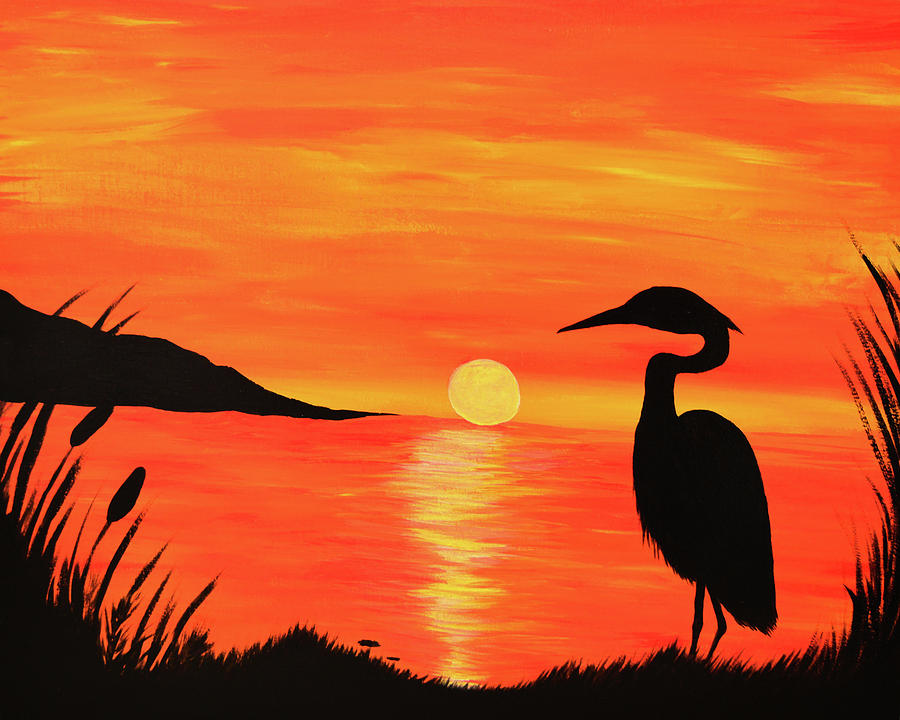 Great Heron At Sunset Painting by Jennifer Aiken