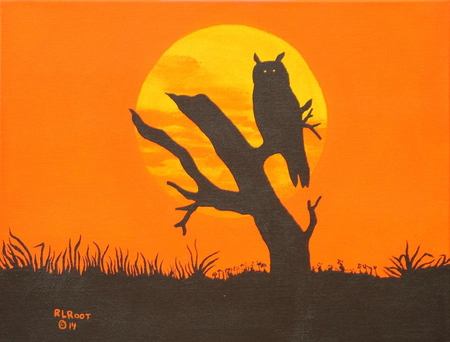 Great Horned Owl at Sunset Painting by Ralph Root