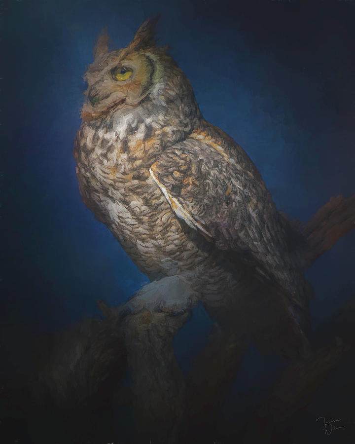 Great Horned Owl Caught in the Moonlight Digital Art by Teresa Wilson