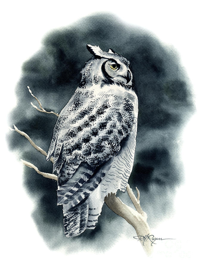 Owl Painting - Great Horned Owl by David Rogers