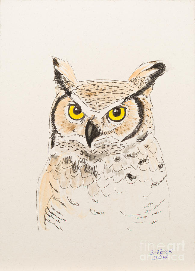Great horned owl Painting by Stefanie Forck