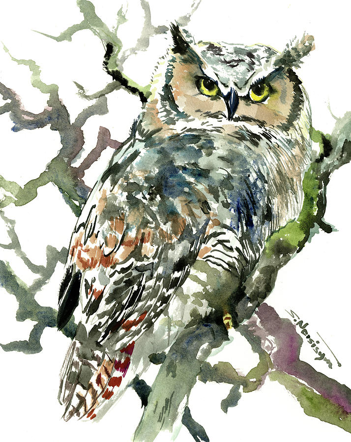 Great Horned Owl Painting by Suren Nersisyan